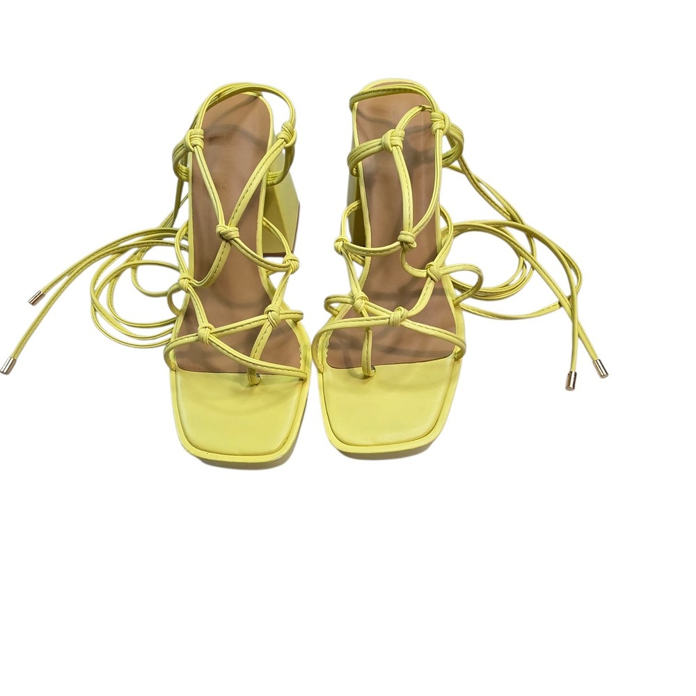 Urban Revivo Womens Yellow Strappy Platform Block Heel Maximalist Size‎ 6.5 90s